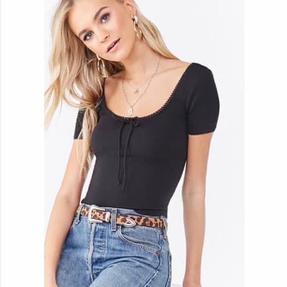 Black Forever 21 top with bow and lace trim - Picture 1 of 1